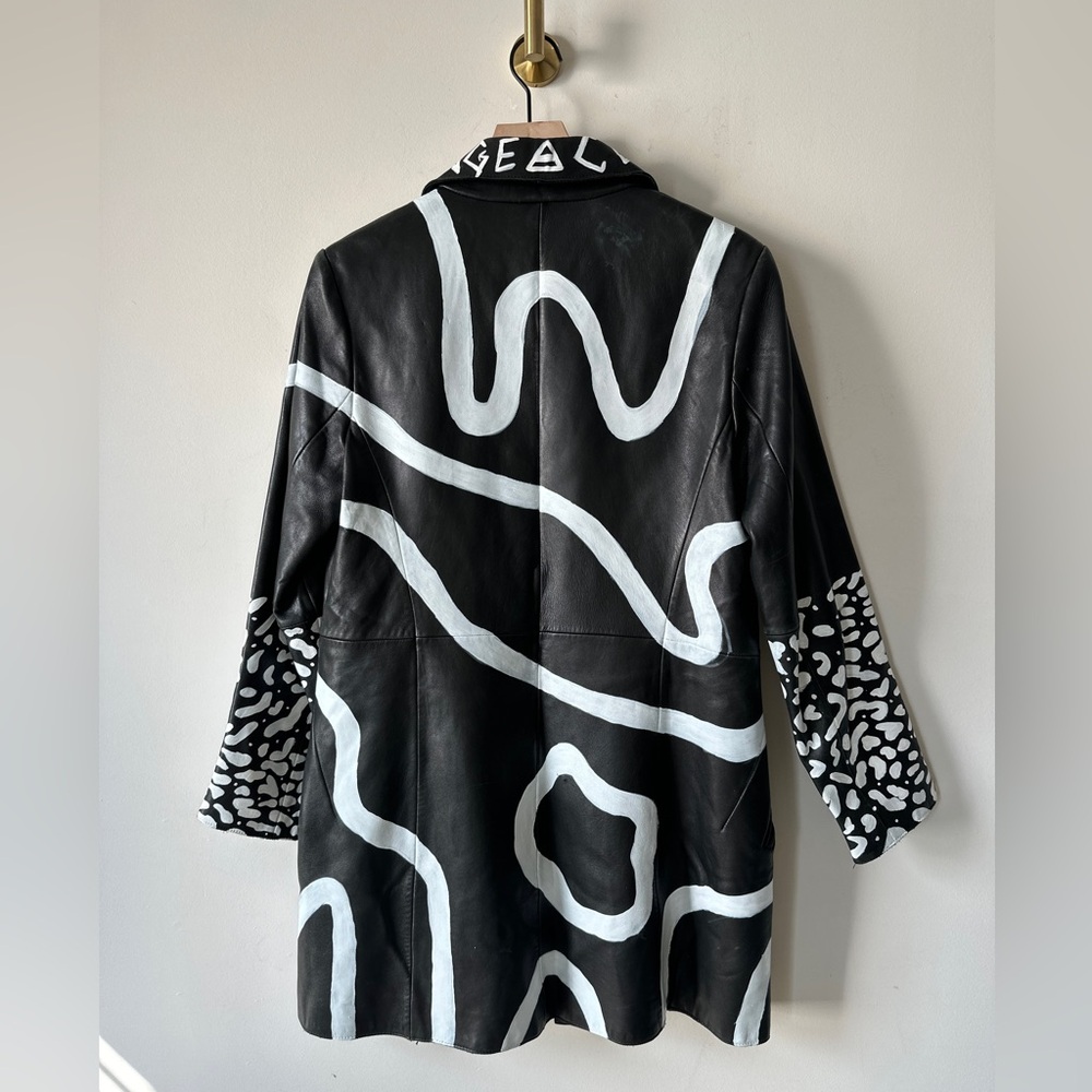 Vintage REWORK UPCYCLE Genuine Leather Abstract & Hand Painted Jacket Size S - Picture 4 of 13